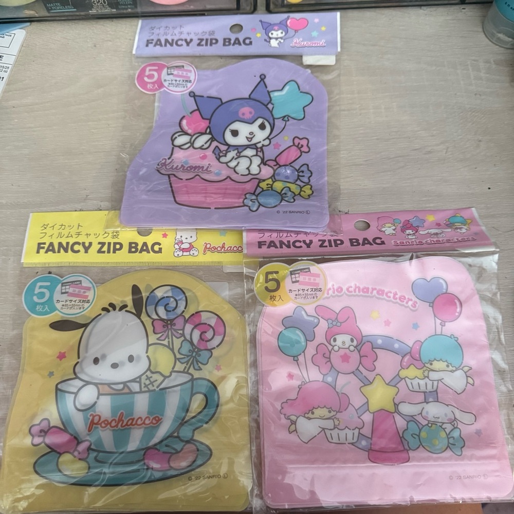 Sanrio Character Zip Bags - Purple, Yellow, Pink